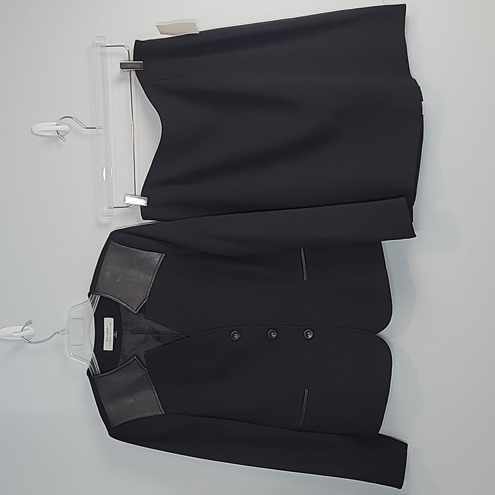 Tahari black faux leather skirt suit set